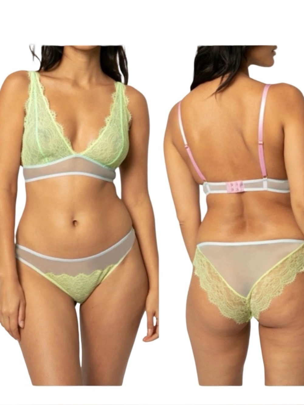 NWT DORA LARSEN Emilie Lace Bralette Low Rise Panty Knicker Set Bright Yellow